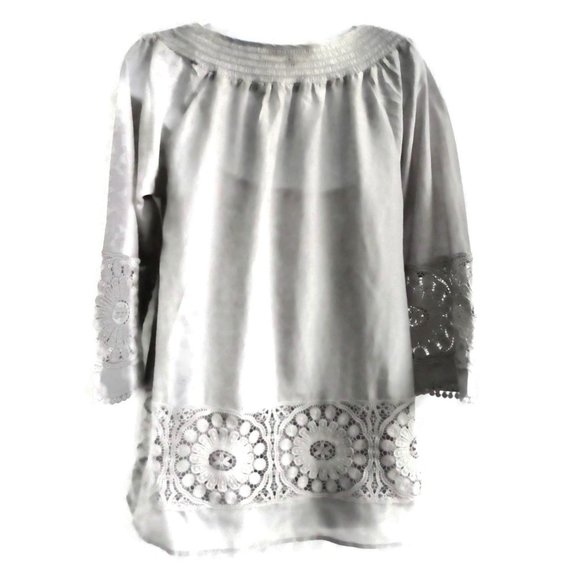 Daniel Rainn Boho Blouse Grey Inset Lace Cotton SiLK Cami Liner S - Picture 10 of 14